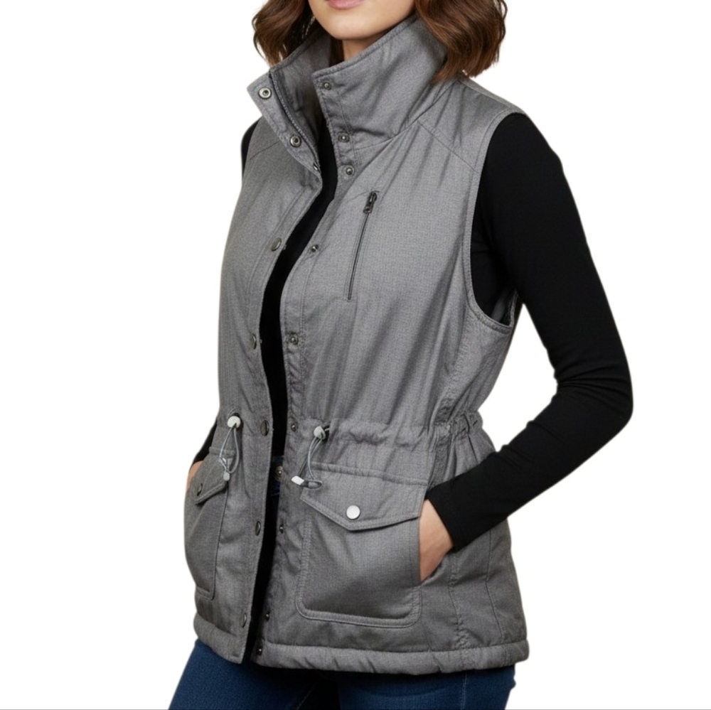 Kim Rogers Petite Large Charcoal Vest Utility Style Adjustable Waist Layering Go